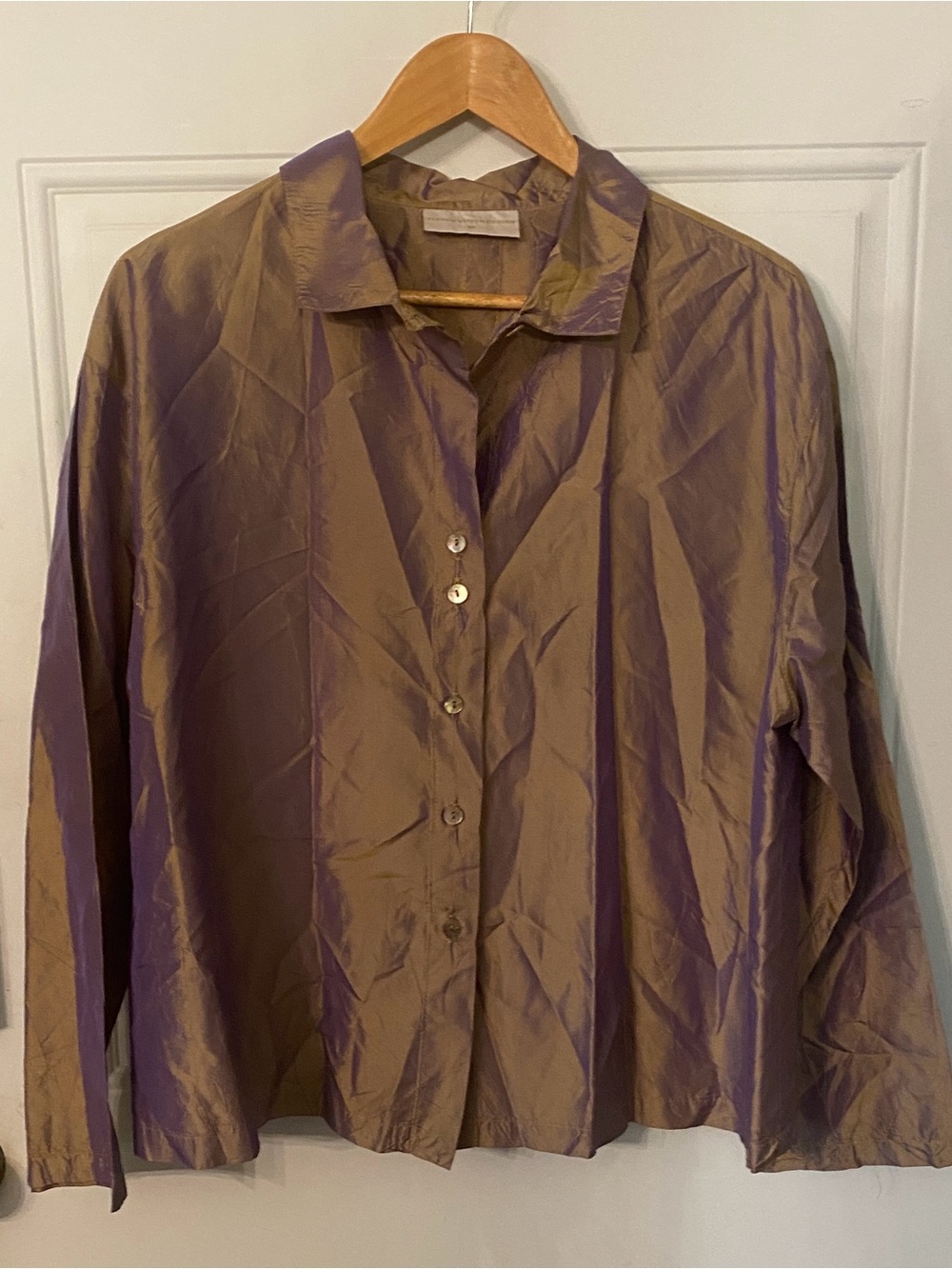 Eleven Stitch Design Shimmery Iridescent Button Up Lagenlook Top Blouse
